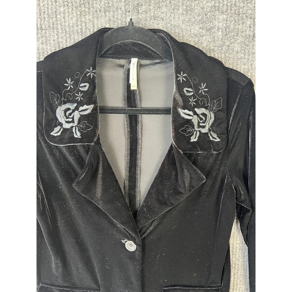 White Stag Black Velour Rose Embroidered Blazer Jacket Small Whimsigoth Goth Y2K - Picture 3 of 10